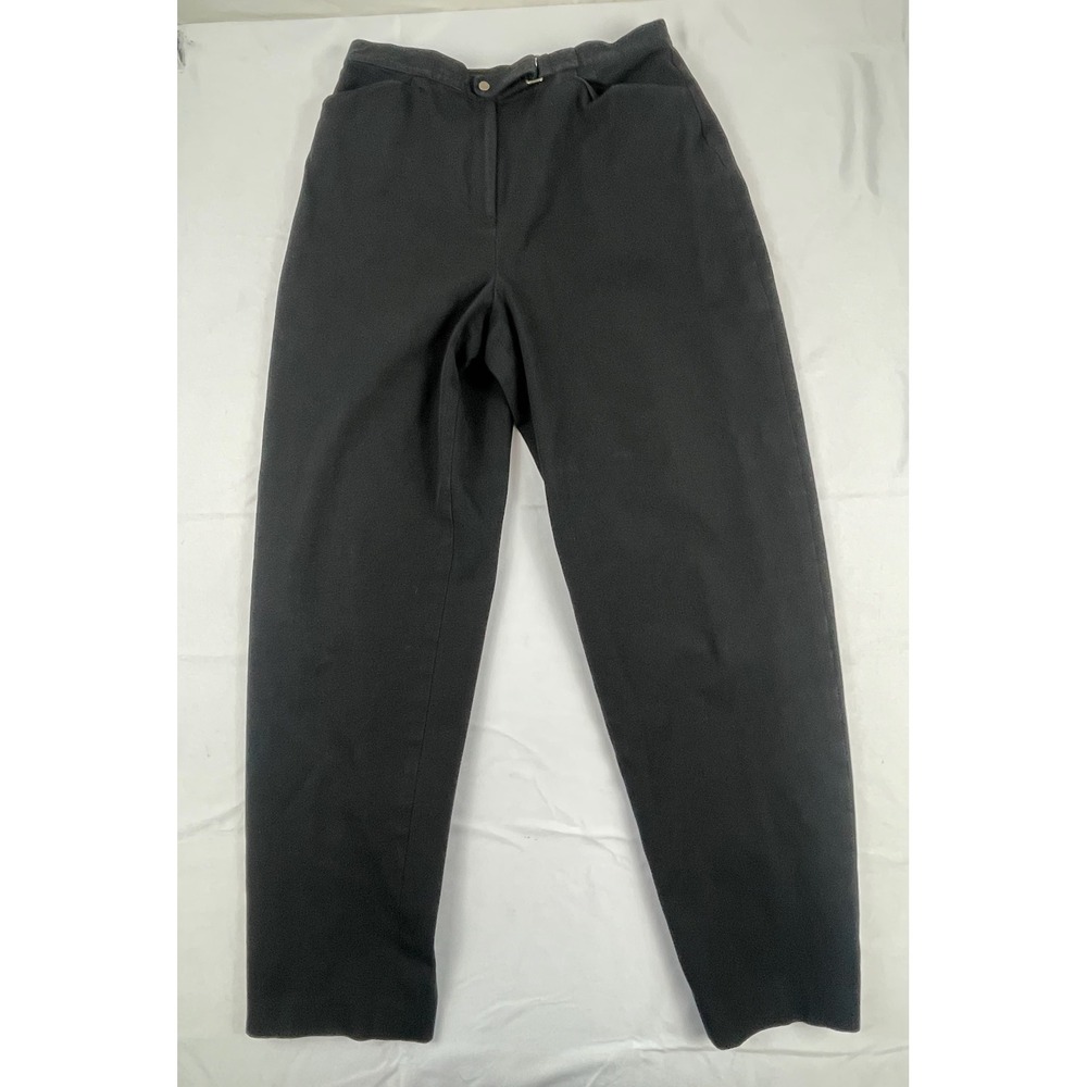 TALBOTS Black High Waisted Straight Leg Trousers with Side Buckle Detail SIZE 14 - Picture 7 of 16